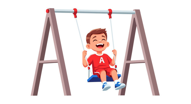 Cartoon boy on swing, playground fun, kids illustration, colorful vector graphic