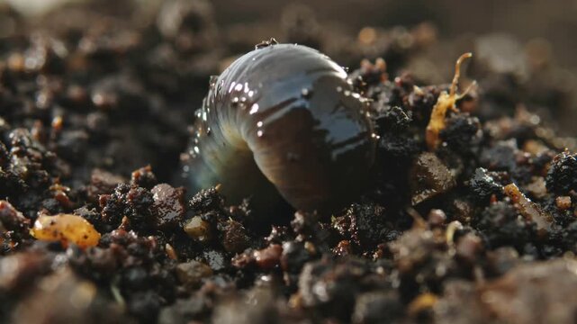 Earthworm Emerging from Soil in Natural Environment