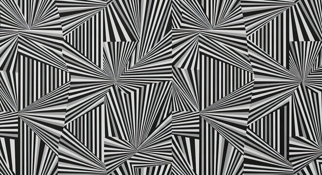 Abstract black and white geometric optical illusion striped background pattern