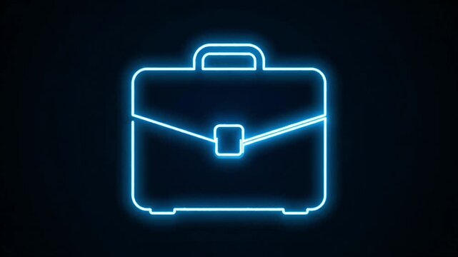 Glowing neon line Briefcase icon isolated on black background. Business case sign. Business portfolio. 4K Video motion graphic animation.