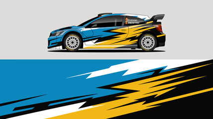 Blue and yellow racing car vehicle. © IP STOCK