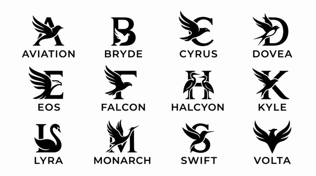 Black bird logos with letters.