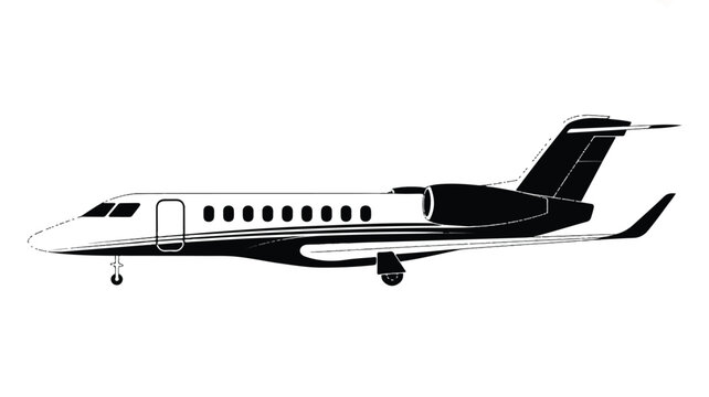 An illustration of a private jet airplane flying through clear skies
