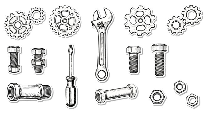 Collection of various mechanical tools and parts.