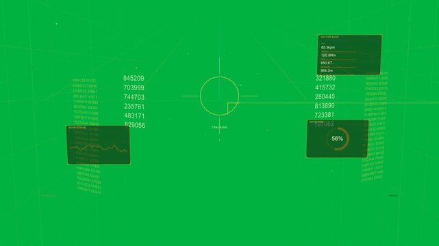 Camera initiating reticle pulsing, shifting grid band, panels updating MOTION ANALYSIS, transparent