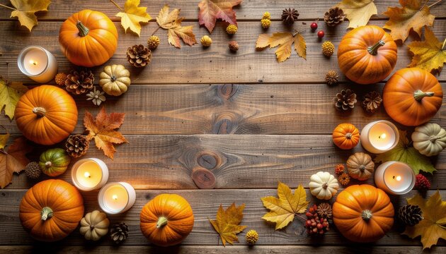 A vibrant orange Halloween background featuring a seasonal autumn harvest of pumpkins, gourds, and fallen leaves in a rustic patch for October holiday decorations