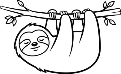Fototapeta premium Cute Cartoon Sloth Hanging From Tree Branch