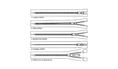 Zipper Fasteners Technical CAD Drawing Set Black and White Vector Template © MdSajedurRahman