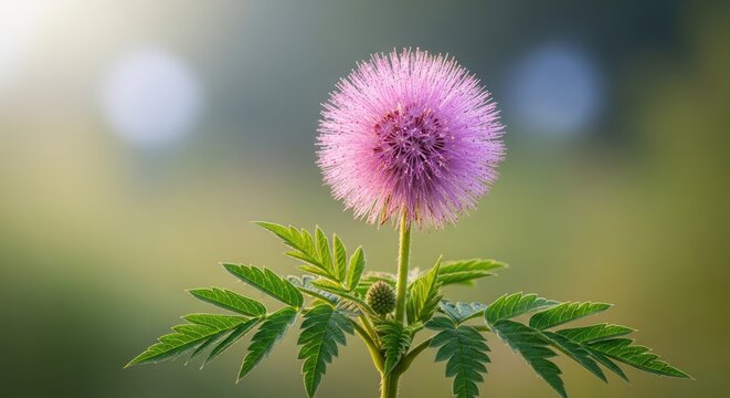 Pink Mimosa pudica flower in soft morning light
