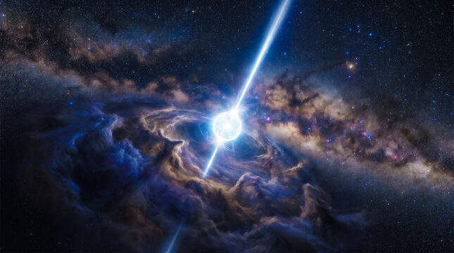 Breathtaking Artistic Visualization of a Pulsar Emitting Powerful Beams in Space