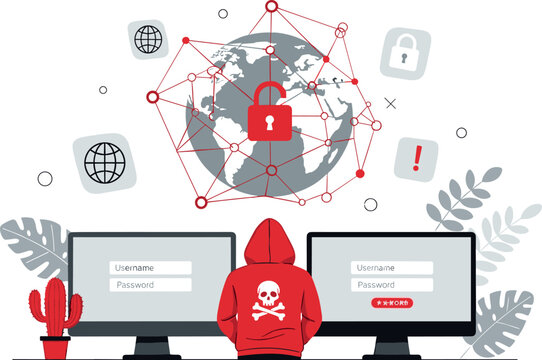 Cyber Security Hacker Attack Vector Illustration Featuring Data Protection Network Privacy and Online Threat Concepts