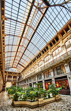 Galleria Subalpina Designed by Pietro Carrera in 1873, it is a historic shopping arcade featuring a striking iron and glass roof that fills the space with natural light,  Turin, Northern Italy, Europe