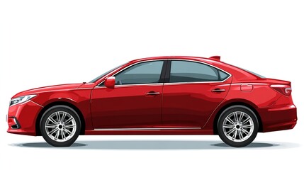Fototapeta premium Red sedan car side view on white background