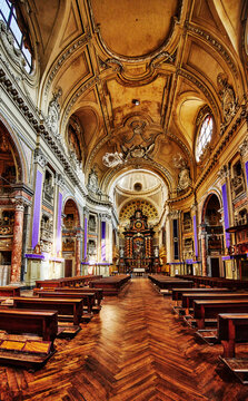 Interior of the Baroque style Chiesa di San Filippo Neri  built between 1675 and 1891 in Turin, Northern Italy, Europe