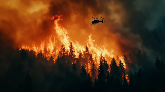 Helicopter putting out forest fire - Generative AI