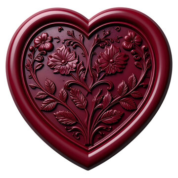 Antique heart shaped dark red wooden carving with intricate floral patterns for romantic home decor and traditional handicraft or Valentine gift concept