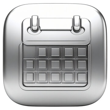 Chrome 3D calendar icon for mobile application schedule and business event planning or professional organizer software interface design for technology projects