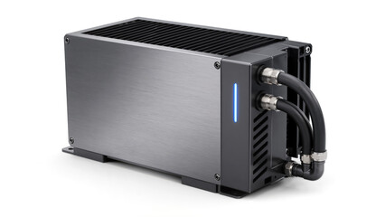 Fototapeta premium Minimalist portable liquid cooling unit for edge computing and small business servers isolated on white background