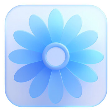 Light blue glass flower icon for mobile application photo gallery and creative nature wallpaper or feminine digital art software interface design assets