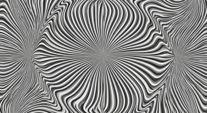 Abstract black and white optical illusion with wavy distorted patterns