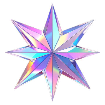 Sharp 3d crystal star symbol with iridescent colors for sci-fi gaming and futuristic interface design representing cosmic energy and premium digital reward icons