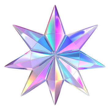 Multi faceted 3d holographic star icon for virtual currency and leveling systems in gaming applications representing rare collectibles and digital prize design elements