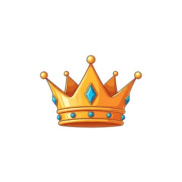 Shiny Cartoon Style Golden Crown with Blue Jewels Isolated
