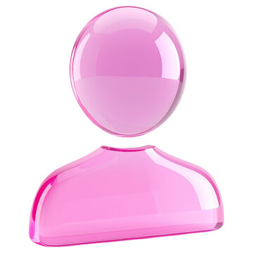Glossy pink 3d avatar icon for community forums and user management systems representing personal profile settings and digital presence for mobile application interface