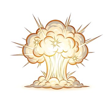 Graphic Explosion Illustration with Spikes and Clouds on White Background