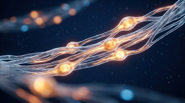 Vagus nerve stimulation showing signaling activity through neural fibers and nodes.