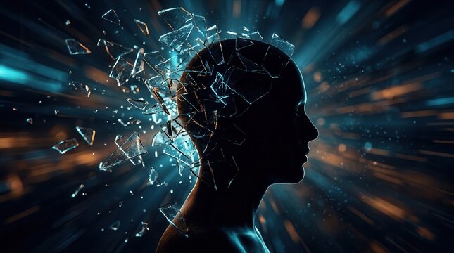 Concept of sensory overload and stress depicted by a silhouette amid blurred light streaks.