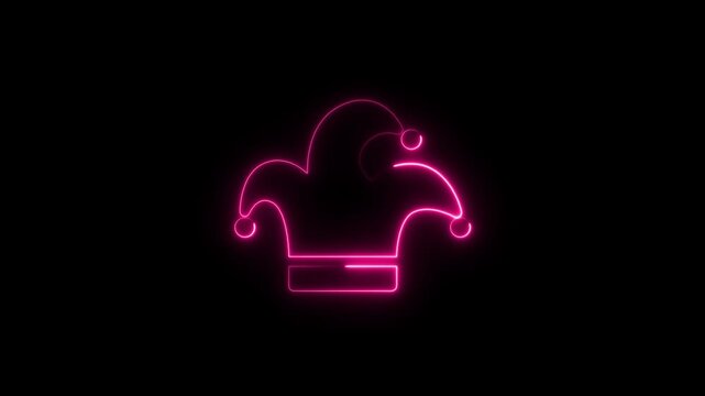 Pink Neon Jester Hat Icon on Black Background fool's hat
