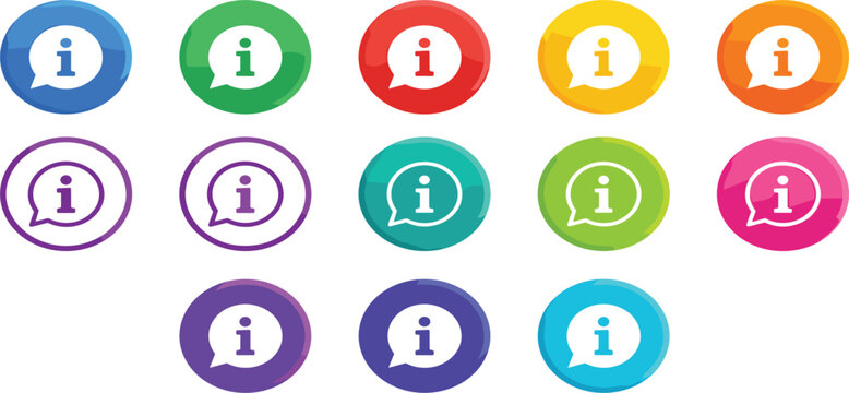 Information Icon Set with Chat Bubble Symbols in Colorful Glossy and Outline Styles for UI Interface Help Support FAQ and Communication Design Elements