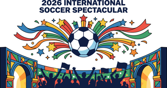 International Soccer Spectacular Event with Soccer Ball and Celebrating Crowd