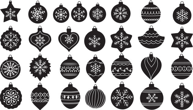 Christmas tree ornament bauble silhouette icon set