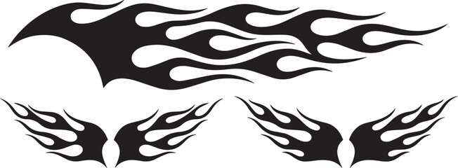 Fototapeta premium Set of three black and white dragon silhouettes breathing fire