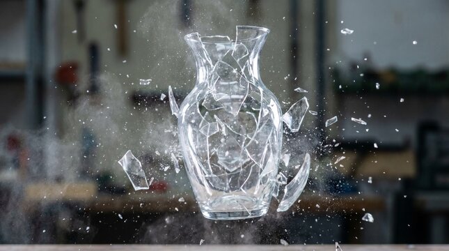 Glass vase shatters in slow motion explosion