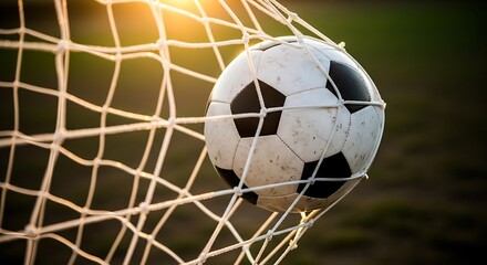 Naklejka premium Soccer ball in net, goal scored