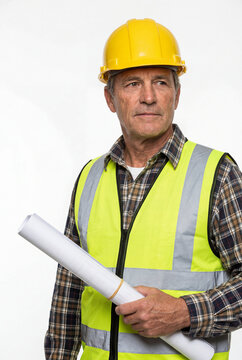 Half-body worker slightly leaning forward as if explaining something, natural expression, wearing proper workwear