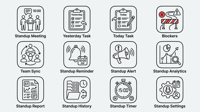 Set of Scrum and Agile Standup Meeting Icons.