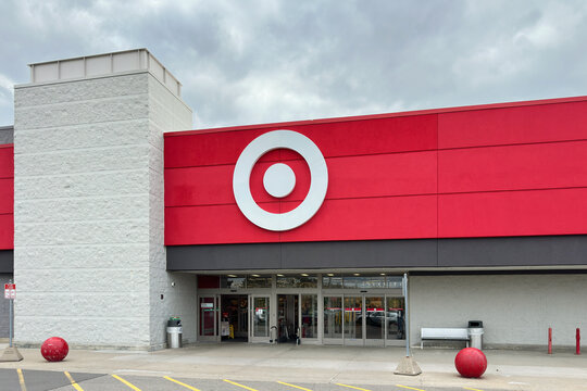 Walled Lake, Michigan, USA - May 2, 2026 : General view of the facade, logo and entrance of a Target department store