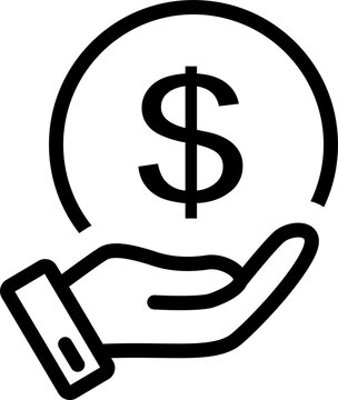 Hand holding dollar sign money icon isolated on transparent background