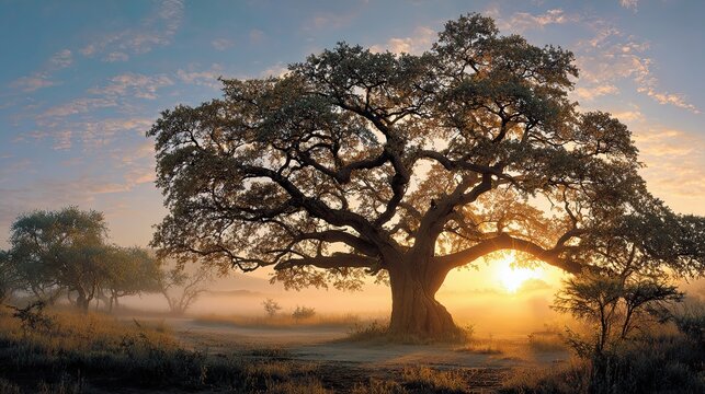 Marula Tree -At Dawn Landscape Green