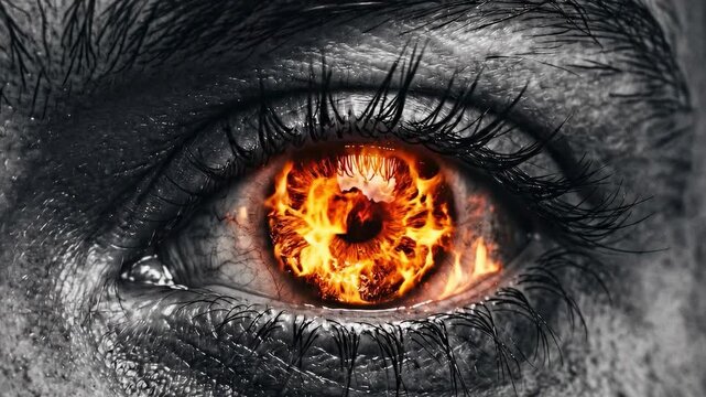 Fiery Eye of Darkness - Intense Close-Up Reveals Burning Inferno.