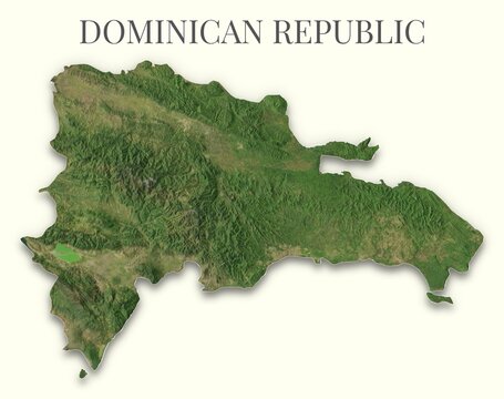 Dominican Republic terrain map. Raster relief illustration of Dominican Republic. Hillshaded physical map. Elements of this image derived from NASA imagery and SRTM dataset.