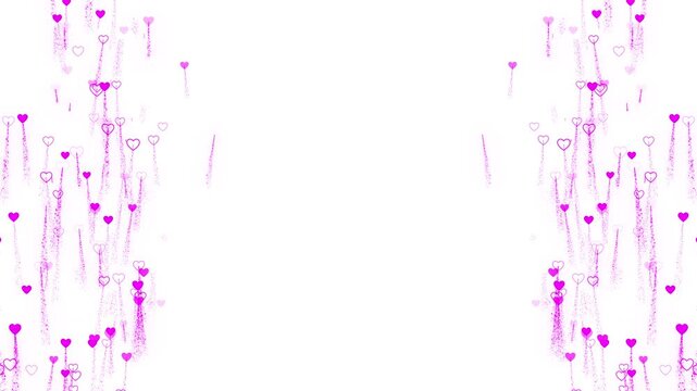 Pink heart side border background with white copy space, falling romantic particles, and soft love shapes. Perfect for wedding videos, Valentine greetings, invitation titles, and overlays.