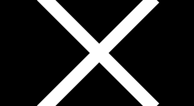 Minimalist animation white x shape overlay on solid black background