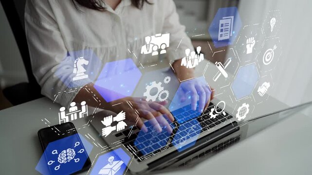 Innovation icons show creativity, teamwork, and project development. Innovation helps organizations design solutions, build strategy, and grow with new business opportunities. Funnel