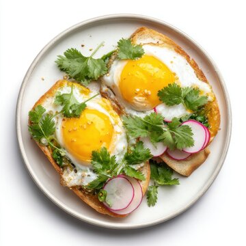 Bnh m with fried eggs pickled radish and cilantro isolated on a white background