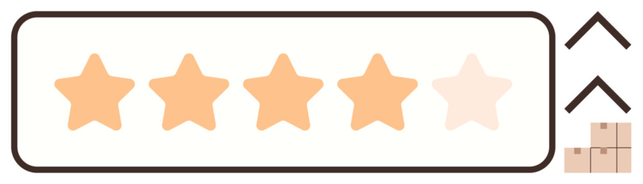 Customer feedback, delivery quality, review system, satisfaction rating, e-commerce, online services. Five-star review rating with arrows and boxes. Customer feedback and delivery quality concept